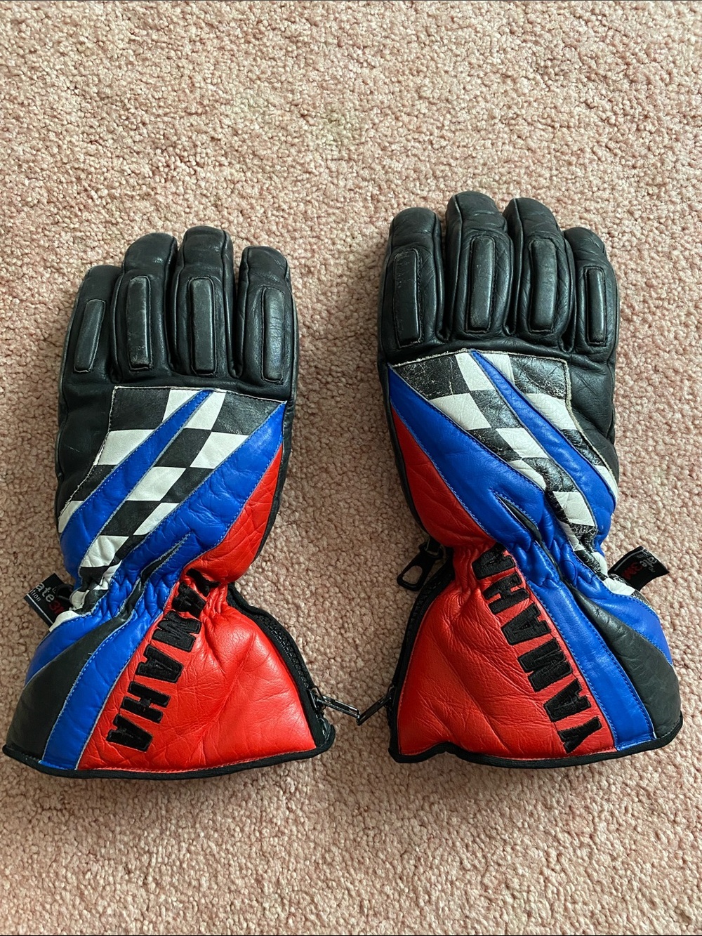 Vintage Yamaha Black, Red & Blue Leather Racing Gloves